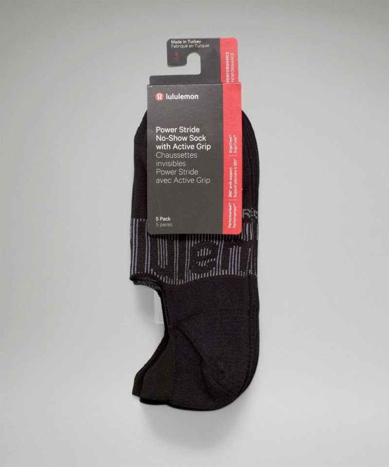 Lululemon Men's Power Stride No-Show Socks with Active Grip *5 Pack Black Online Outlet Sale
