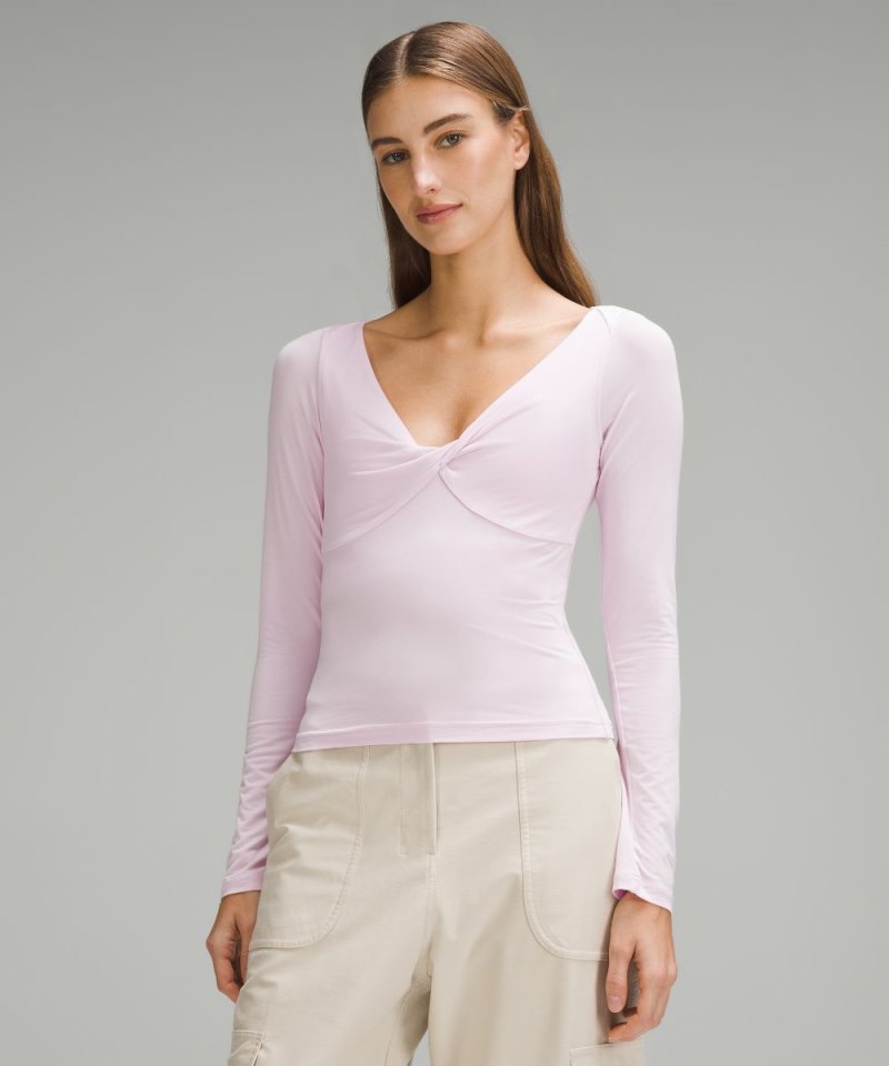 Lululemon Modal-Silk Blend V-Neck Long-Sleeve Shirt Meadowsweet Pink Online Outlet Sale