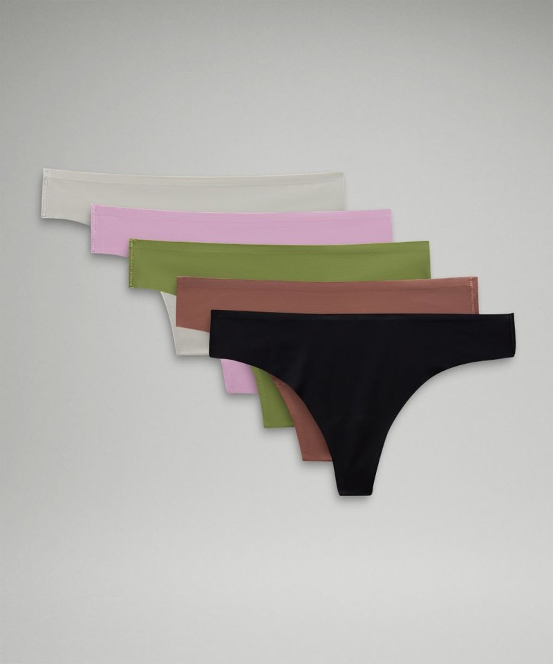 Lululemon InvisiWear Mid-Rise Thong Underwear *5 Pack Black / Bone / Vitapink / Twilight Rose / Herbaceous Green Online Outlet Sale