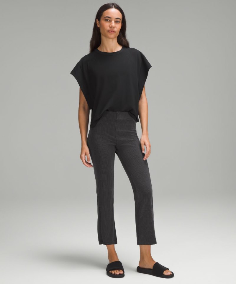 Lululemon Ribbed Softstreme Zip-Leg High-Rise Cropped Pant 25" Black Online Outlet Sale