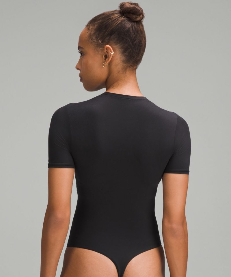 Lululemon Wundermost Ultra-Soft Nulu Short-Sleeve Crew Thong Bodysuit Black Online Outlet Sale