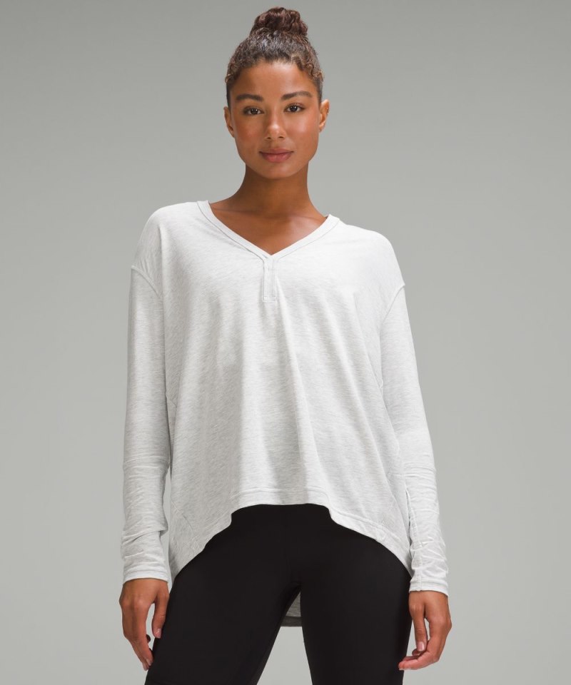 Lululemon Back In Action V-Neck Long-Sleeve Shirt Heathered Core Ultra Light Grey Online Outlet Sale