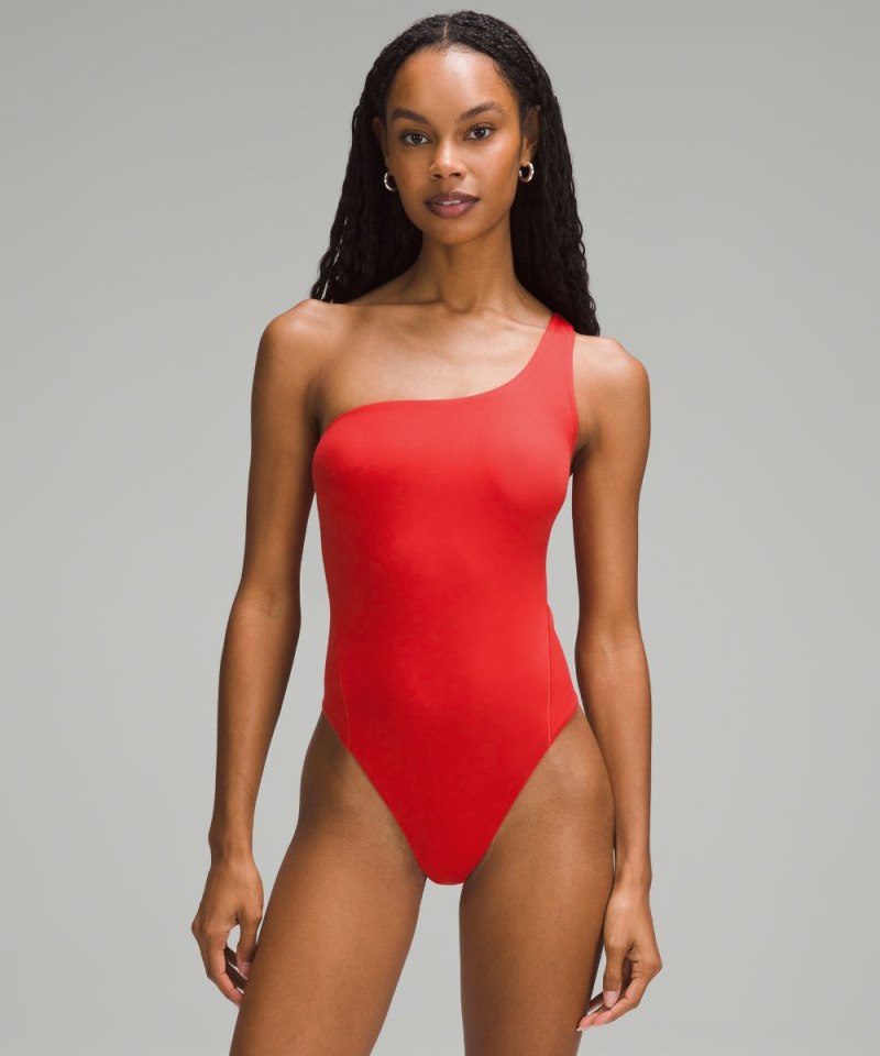 Lululemon Wundermost Ultra-Soft Nulu Asymmetrical Bodysuit Grenadine Red Online Outlet Sale