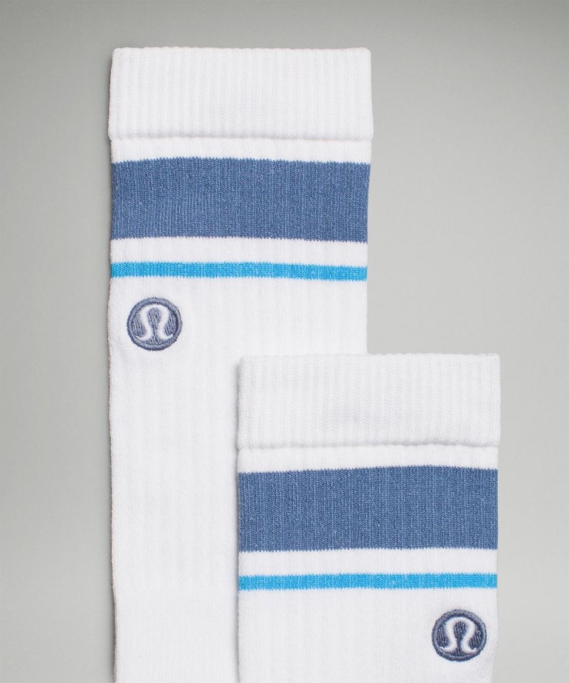 Lululemon Men's Daily Stride Ribbed Comfort Crew Socks *Stripe White / Oasis Blue / Kayak Blue Online Outlet Sale