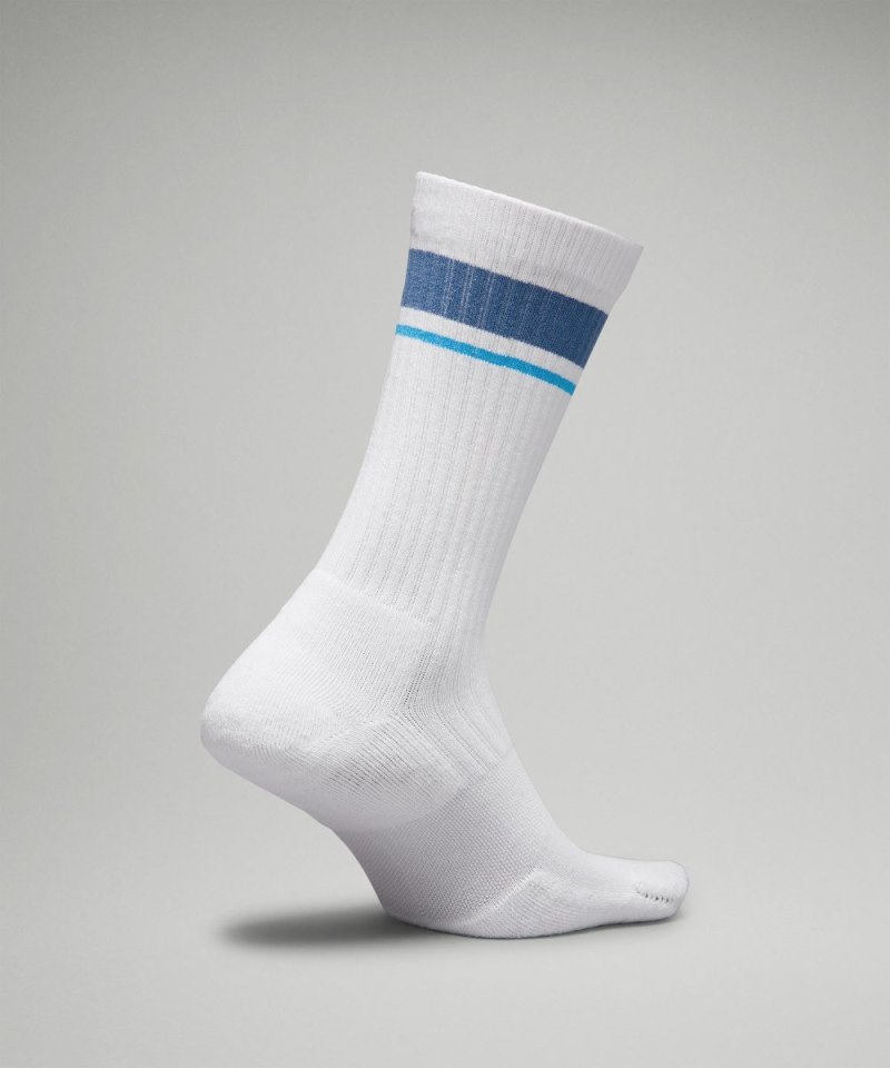 Lululemon Men's Daily Stride Ribbed Comfort Crew Socks *Stripe White / Oasis Blue / Kayak Blue Online Outlet Sale