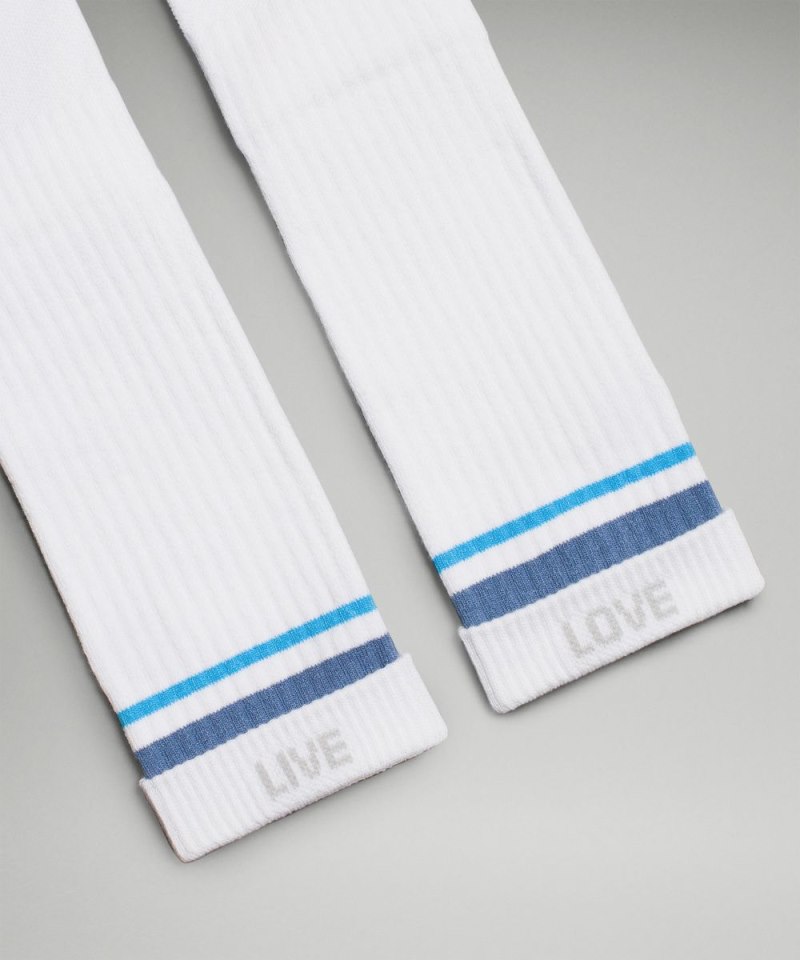Lululemon Men's Daily Stride Ribbed Comfort Crew Socks *Stripe White / Oasis Blue / Kayak Blue Online Outlet Sale