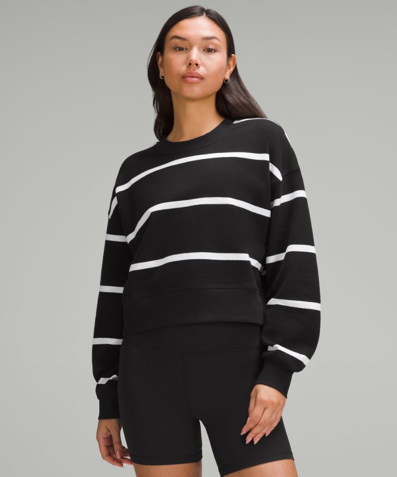 Lululemon Perfectly Oversized Cropped Crew *Stripe Boundless Stripe Black White Online Outlet Sale