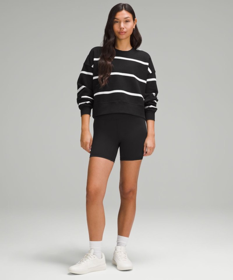 Lululemon Perfectly Oversized Cropped Crew *Stripe Boundless Stripe Black White Online Outlet Sale