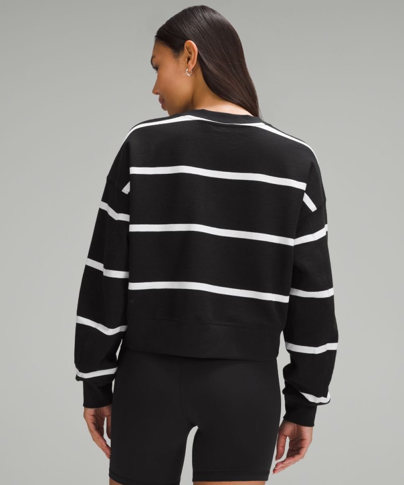Lululemon Perfectly Oversized Cropped Crew *Stripe Boundless Stripe Black White Online Outlet Sale