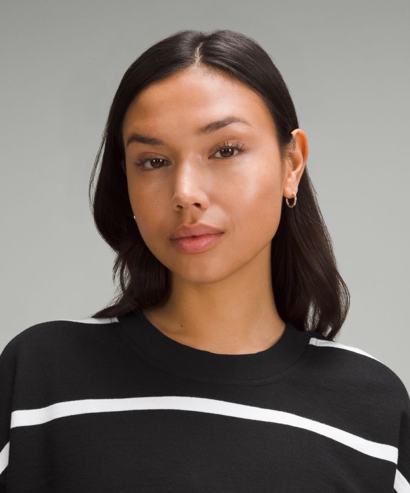 Lululemon Perfectly Oversized Cropped Crew *Stripe Boundless Stripe Black White Online Outlet Sale