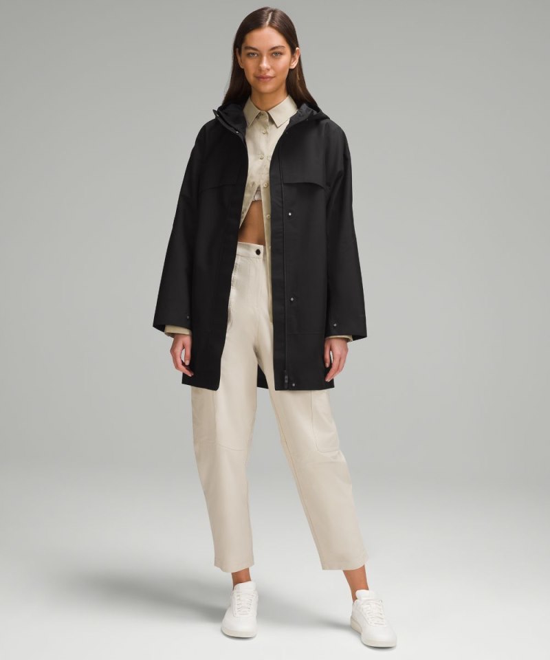 Lululemon Mid-Length Waterproof Rain Coat Black Online Outlet Sale