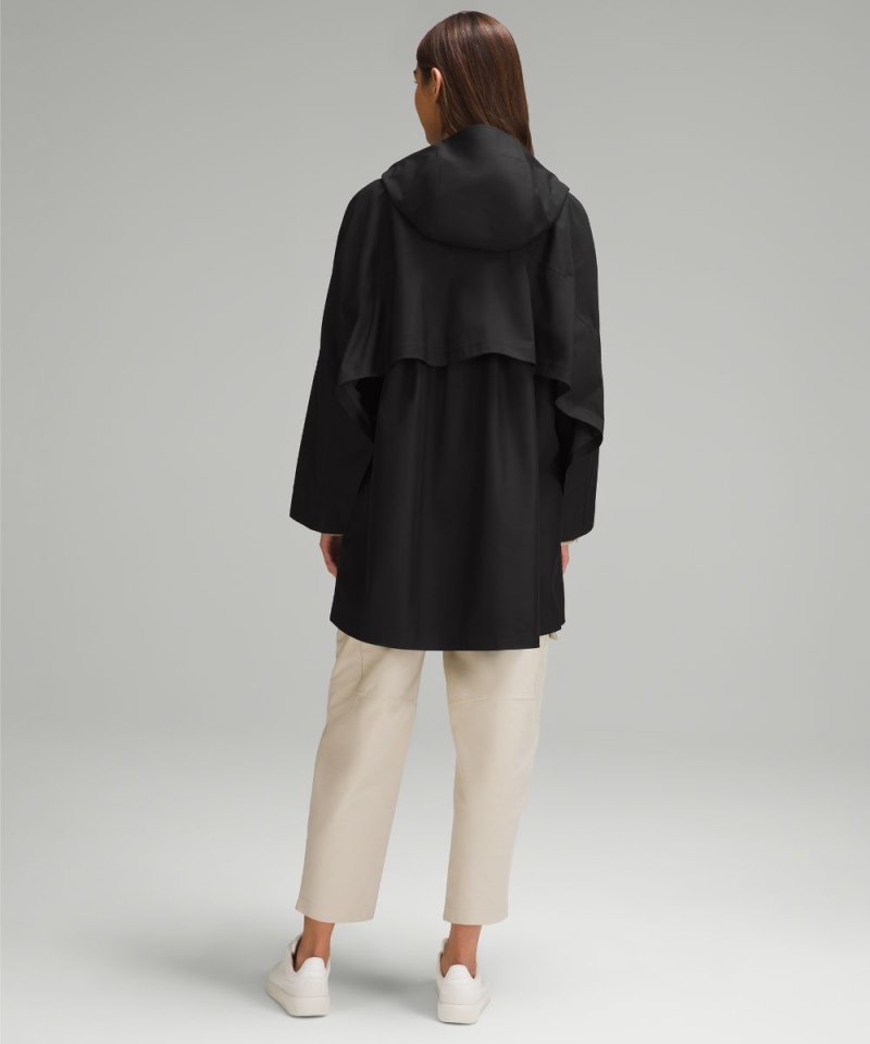 Lululemon Mid-Length Waterproof Rain Coat Black Online Outlet Sale