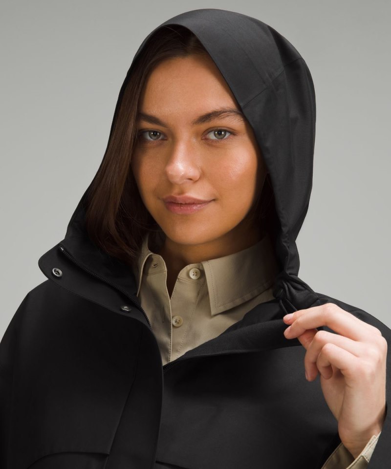Lululemon Mid-Length Waterproof Rain Coat Black Online Outlet Sale