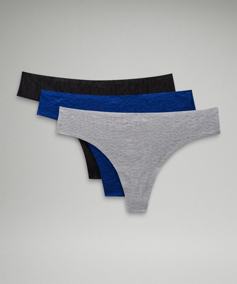 Lululemon InvisiWear Mid-Rise Thong Underwear Performance Lace *3 Pack Silver Drop / Lace / Larkspur / Lace / Black / Lace Online Outlet Sale
