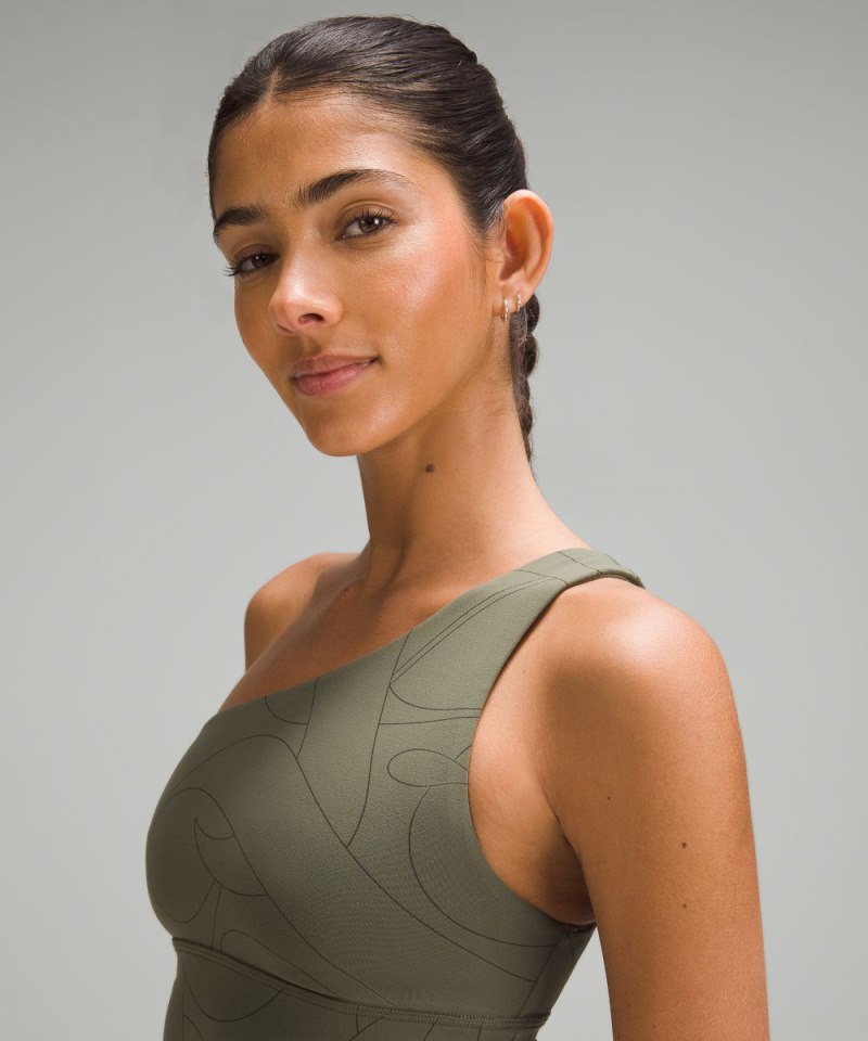 Lululemon lululemon Align™ Asymmetrical Bra *Light Support, A / B Cup Scripted Yogo Army Green / Dark Olive Online Outlet Sale