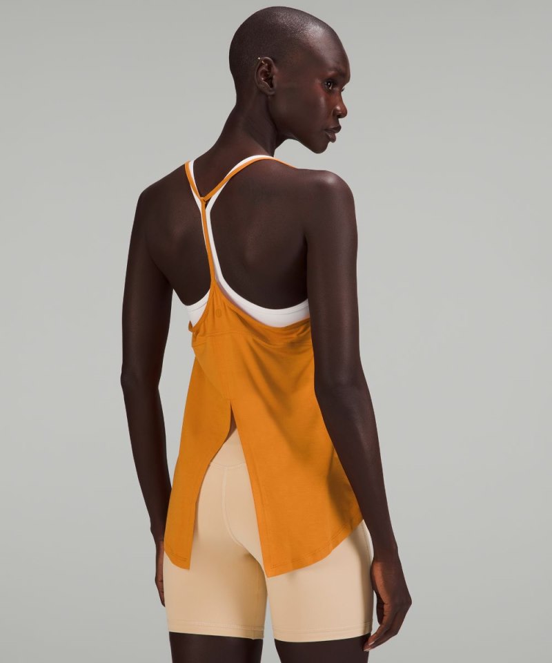 Lululemon Modal-Silk Yoga Tank Top Autumn Orange Online Outlet Sale