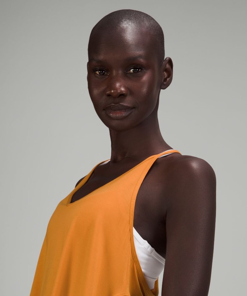 Lululemon Modal-Silk Yoga Tank Top Autumn Orange Online Outlet Sale