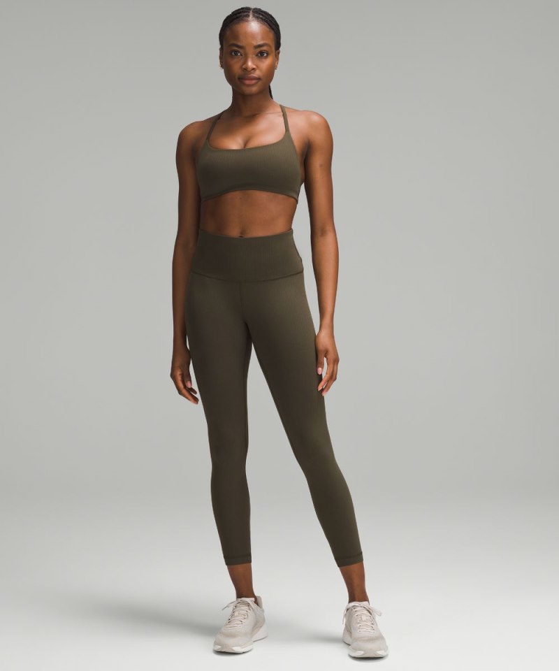 Lululemon Wunder Train High-Rise Ribbed Tight 25" Dark Olive Online Outlet Sale