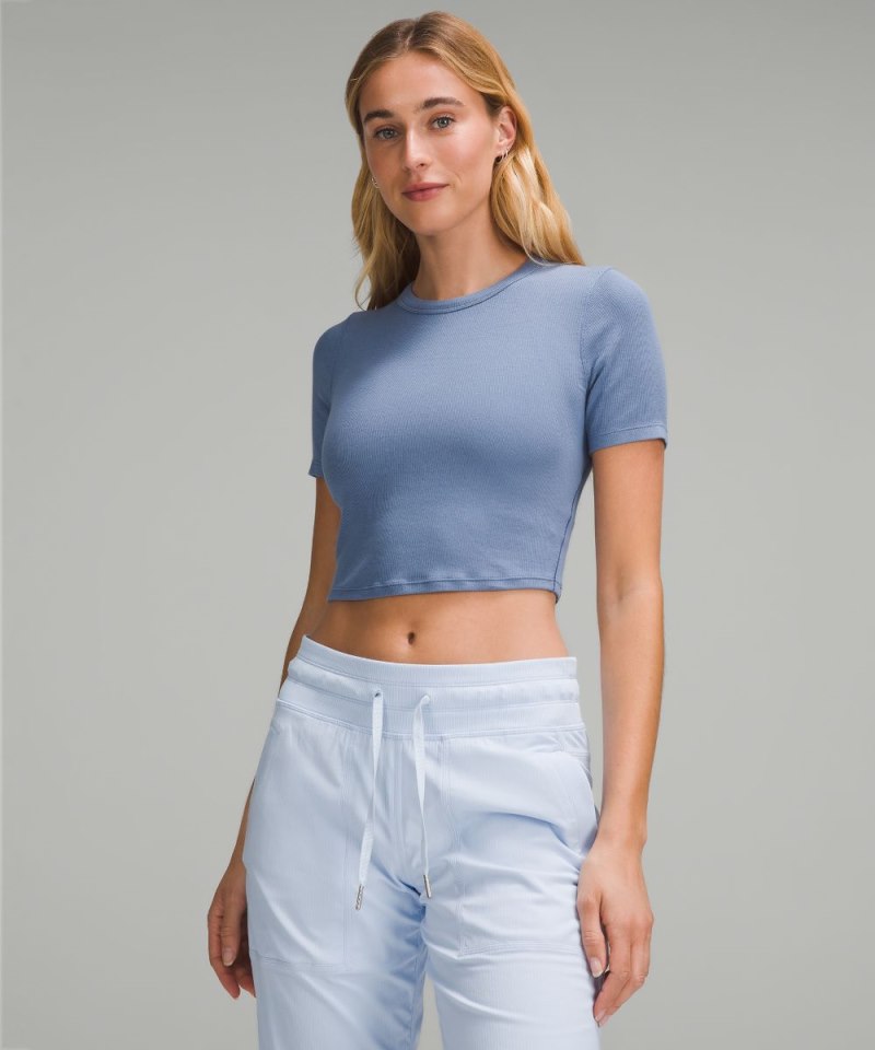 Lululemon Hold Tight Straight Hem Cropped T-Shirt Oasis Blue Online Outlet Sale
