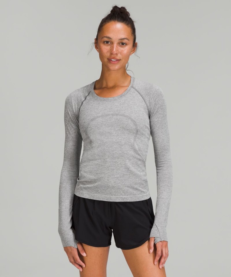 Lululemon Swiftly Tech Long-Sleeve Shirt 2.0 *Waist Length Slate / White Online Outlet Sale