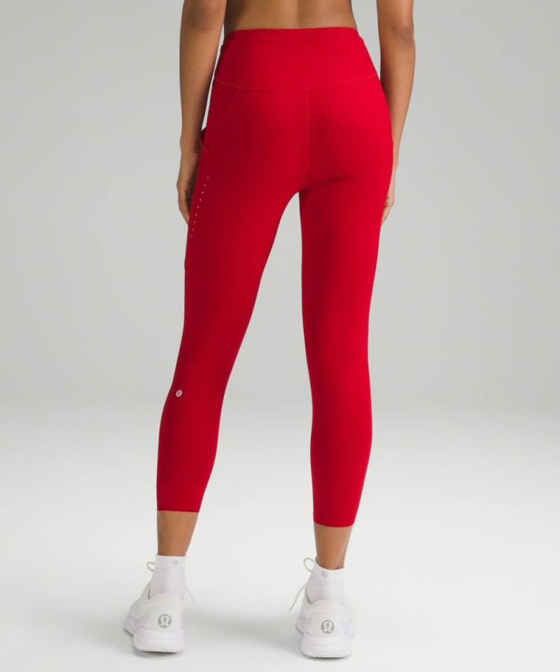Lululemon Fast and Free High-Rise Crop 23" Pockets *Updated Dark Red Online Outlet Sale