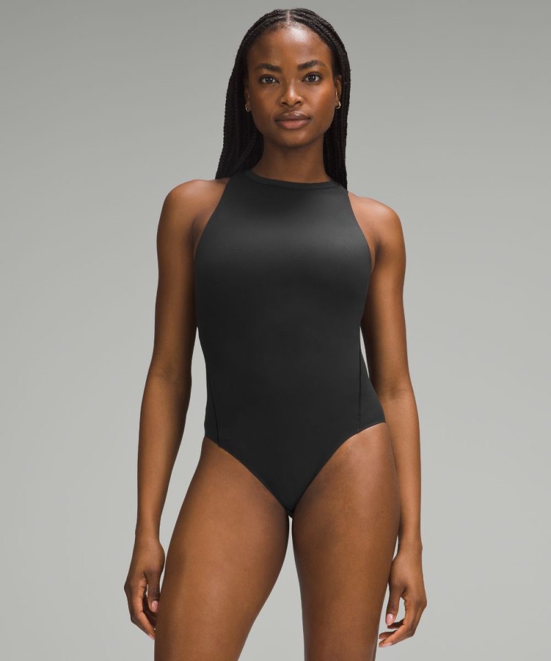 Lululemon Wundermost Ultra-Soft Nulu High-Neck Sleeveless Bodysuit Black Online Outlet Sale