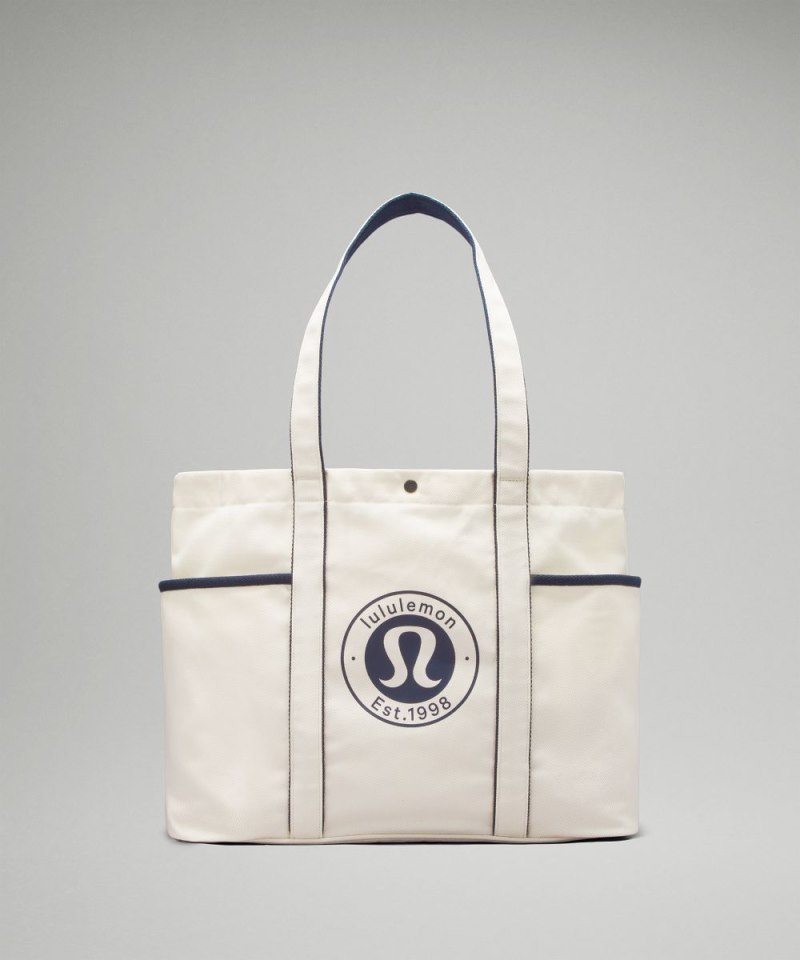 Lululemon Daily Multi-Pocket Canvas Tote Bag 20L *Logo Natural / True Navy Online Outlet Sale