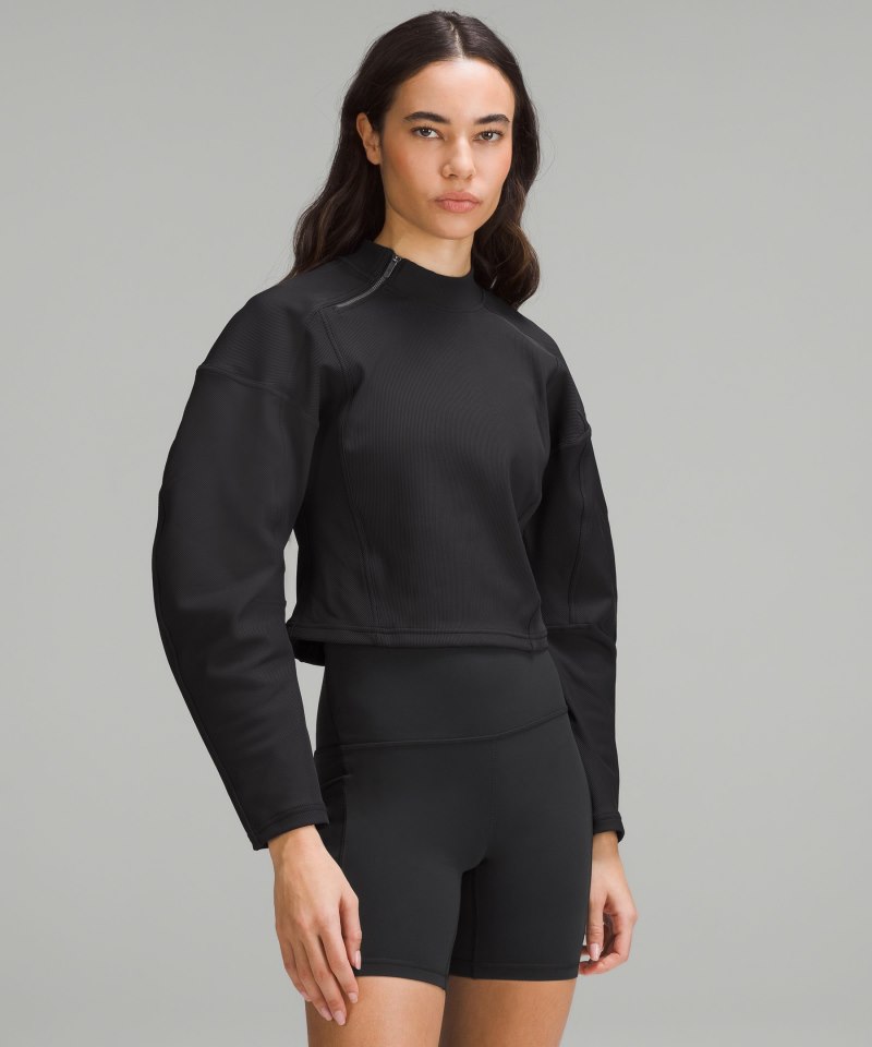 Lululemon Ribbed Luxtreme Wide-Sleeve Pullover Black Online Outlet Sale