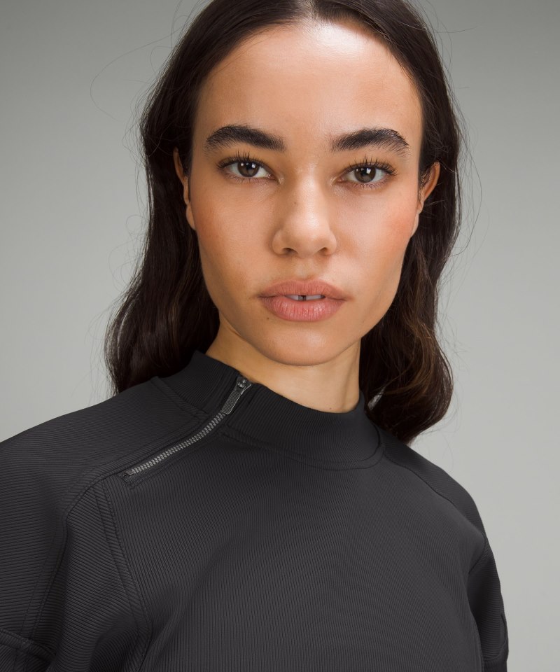 Lululemon Ribbed Luxtreme Wide-Sleeve Pullover Black Online Outlet Sale