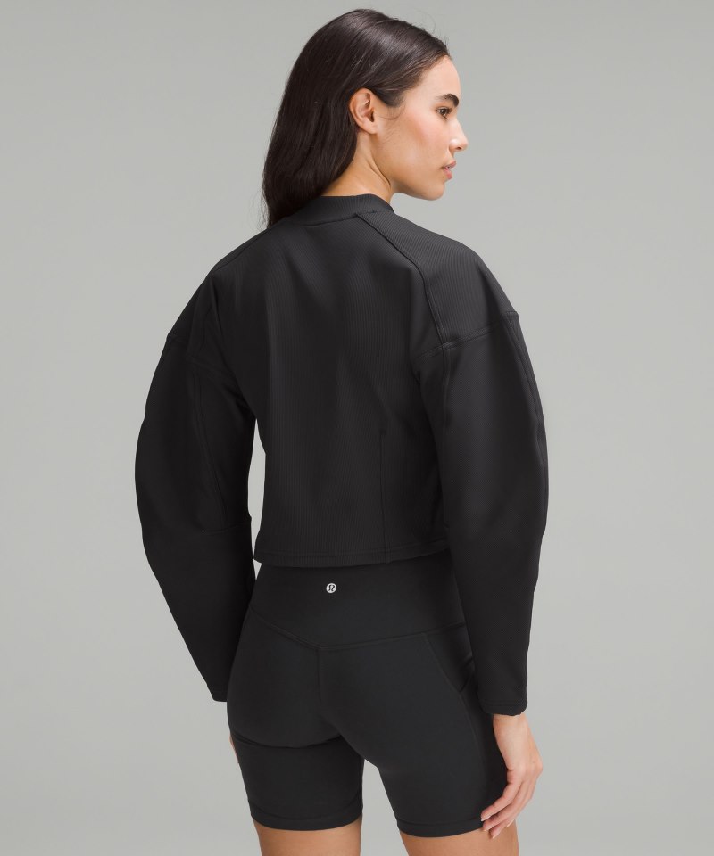 Lululemon Ribbed Luxtreme Wide-Sleeve Pullover Black Online Outlet Sale