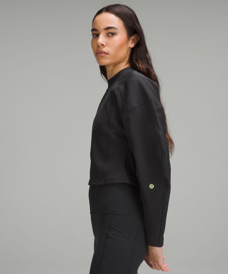 Lululemon Ribbed Luxtreme Wide-Sleeve Pullover Black Online Outlet Sale