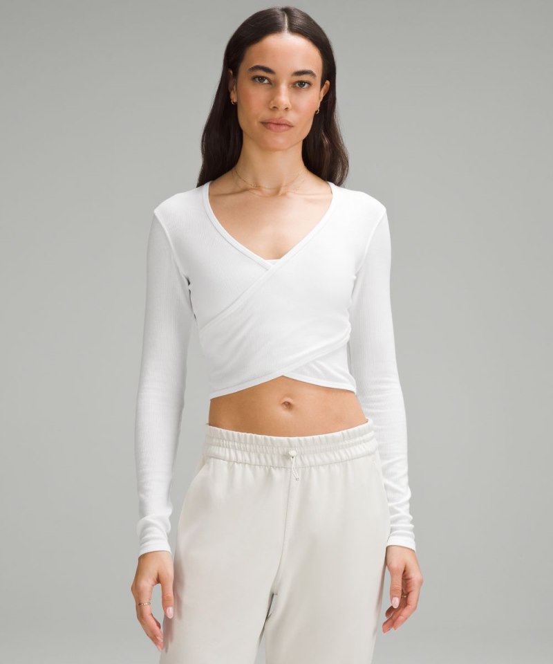 Lululemon Wrap-Front Ribbed Long-Sleeve Top White Online Outlet Sale