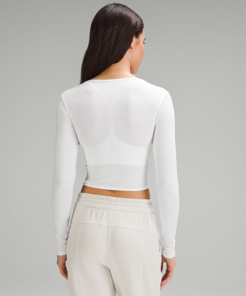 Lululemon Wrap-Front Ribbed Long-Sleeve Top White Online Outlet Sale