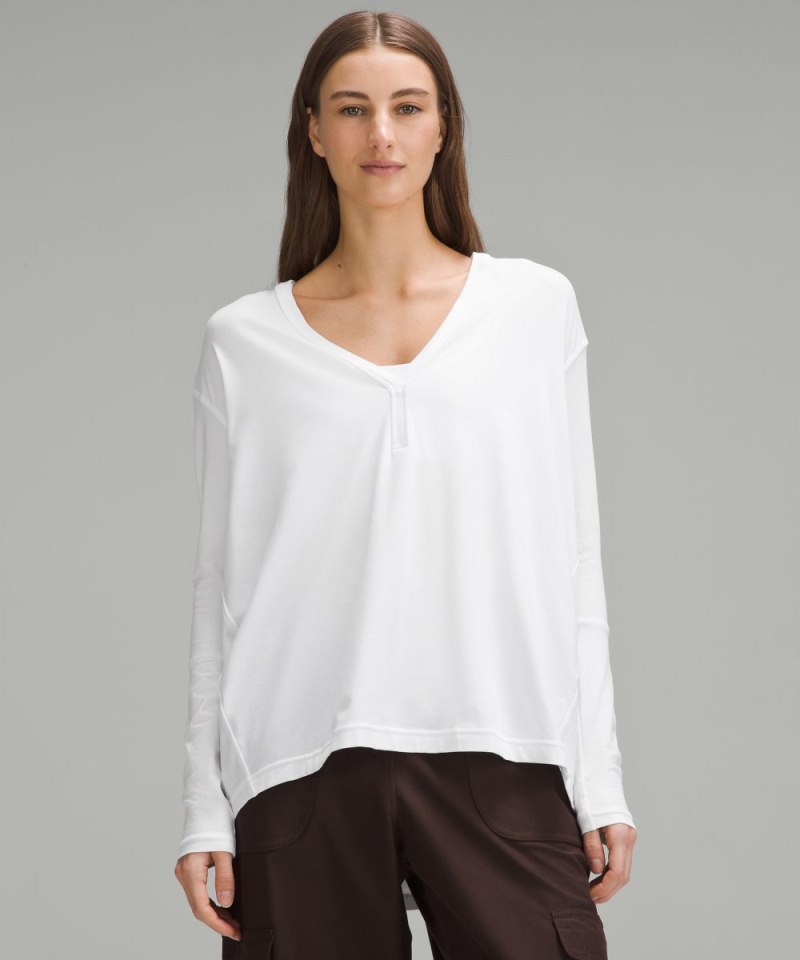 Lululemon Back In Action V-Neck Long-Sleeve Shirt White Online Outlet Sale