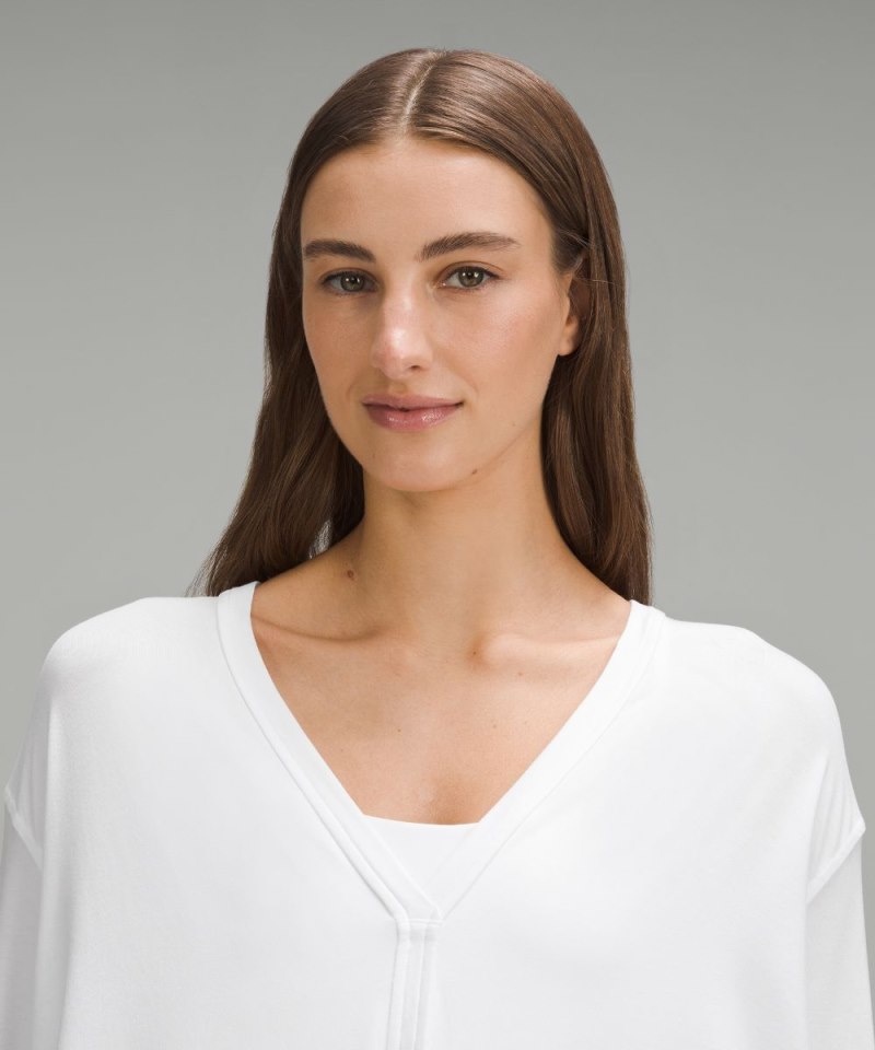 Lululemon Back In Action V-Neck Long-Sleeve Shirt White Online Outlet Sale