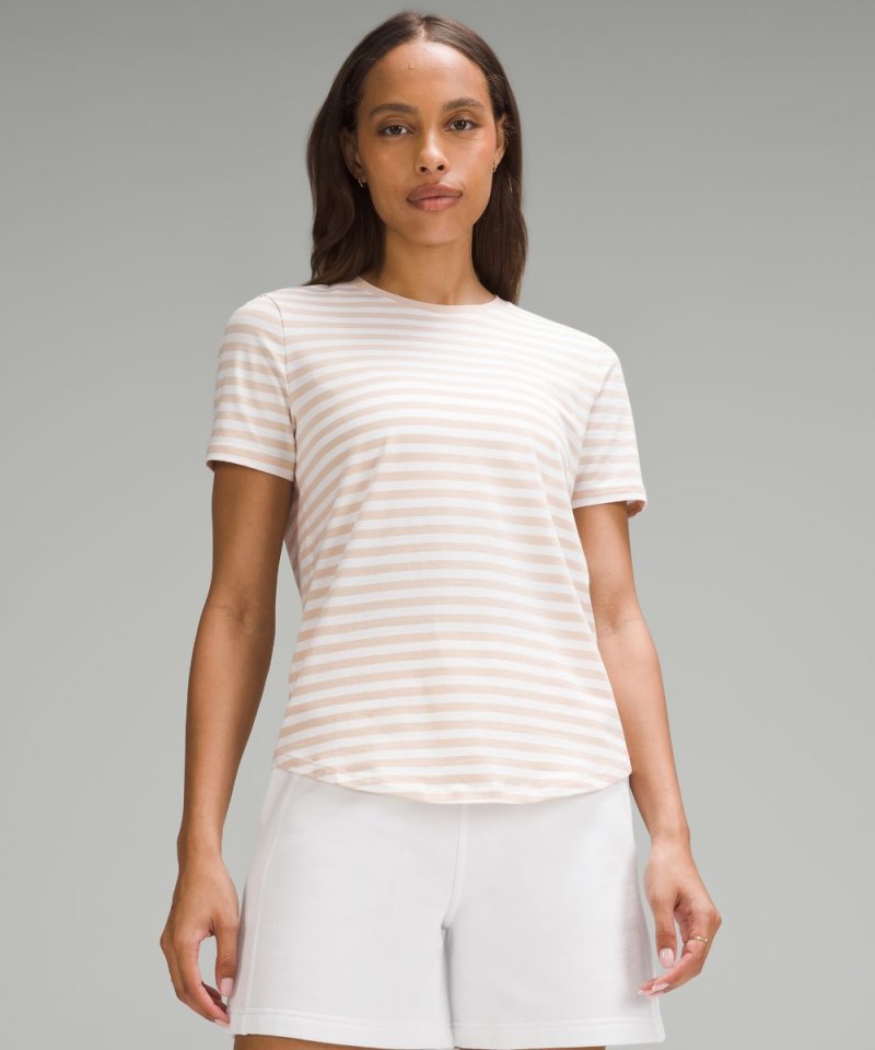 Lululemon Love Curved-Hem Crewneck T-Shirt True Stripe Subtle Tan White Online Outlet Sale