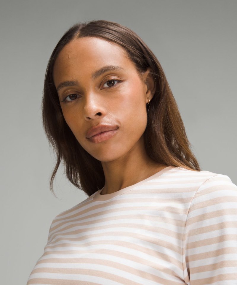 Lululemon Love Curved-Hem Crewneck T-Shirt True Stripe Subtle Tan White Online Outlet Sale