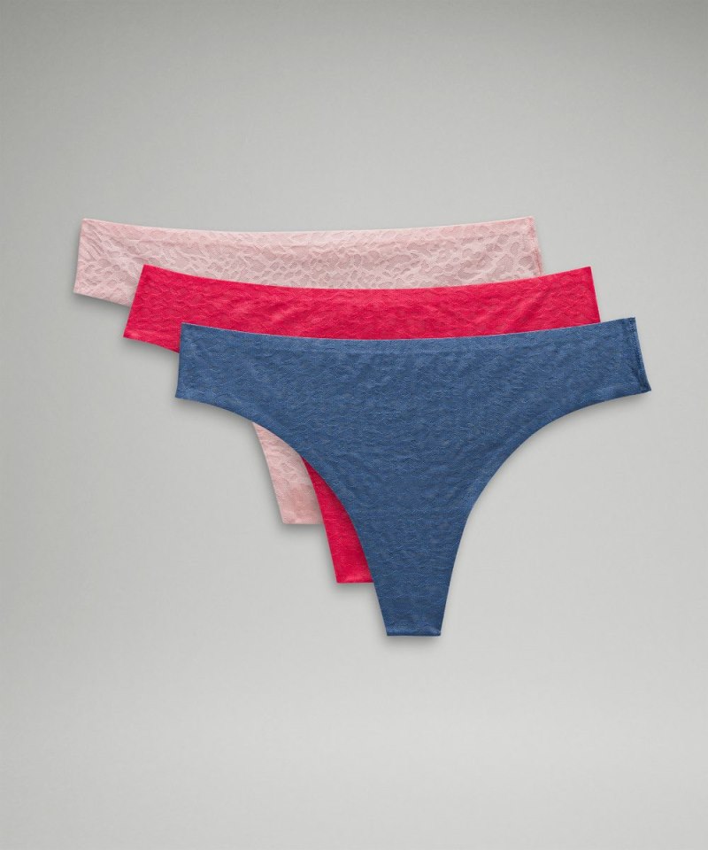 Lululemon InvisiWear Mid-Rise Thong Underwear Performance Lace *3 Pack Oasis Blue / Lace / Strawberry Milkshake / Lace / Glaze Pink / Lace Online Outlet Sale