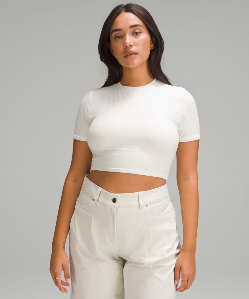 Lululemon Wundermost Ultra-Soft Nulu Crewneck Cropped T-Shirt Bone Online Outlet Sale