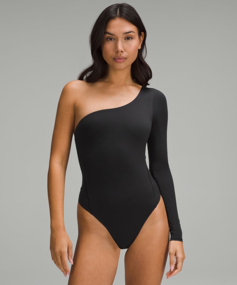 Lululemon Wundermost Ultra-Soft Nulu Long-Sleeve One-Shoulder Bodysuit Black Online Outlet Sale