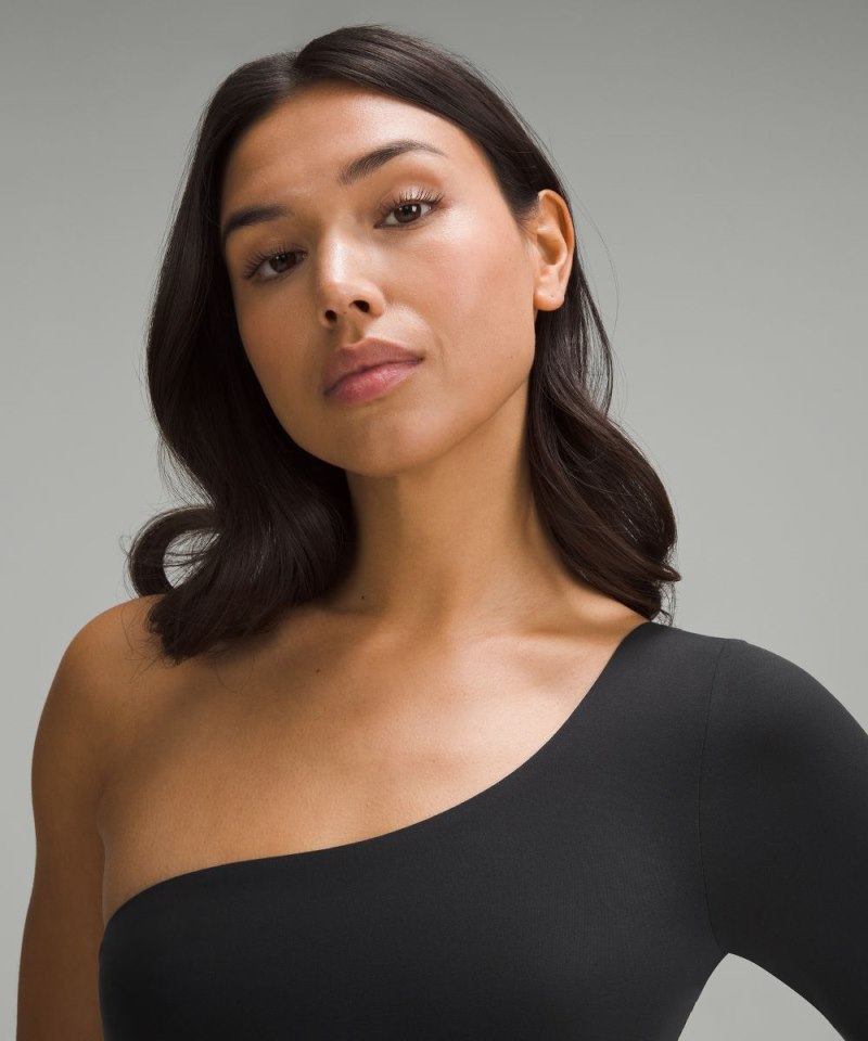 Lululemon Wundermost Ultra-Soft Nulu Long-Sleeve One-Shoulder Bodysuit Black Online Outlet Sale