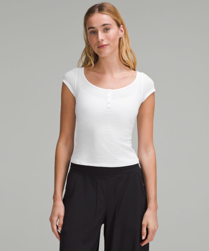 Lululemon Cap-Sleeve Henley T-Shirt White Online Outlet Sale