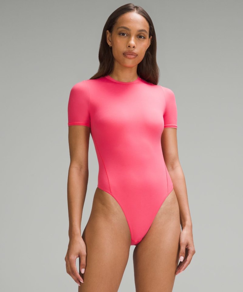 Lululemon Wundermost Ultra-Soft Nulu Short-Sleeve Crew Thong Bodysuit Glaze Pink Online Outlet Sale