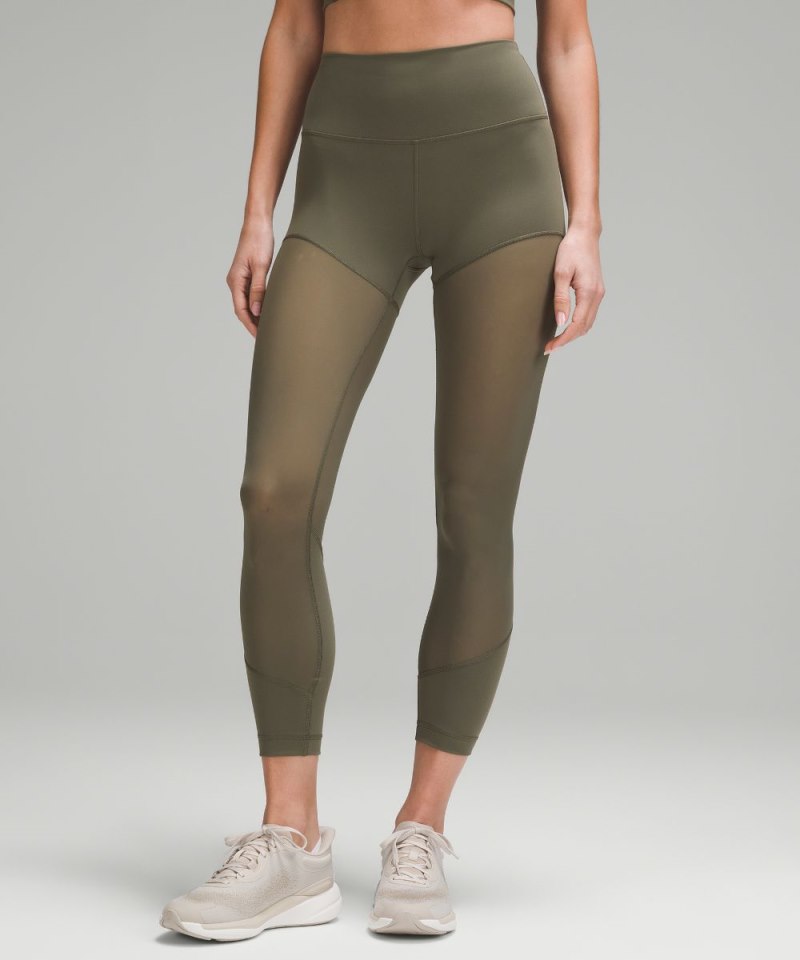 Lululemon Wunder Train Mesh High-Rise Tight 25" Army Green Online Outlet Sale