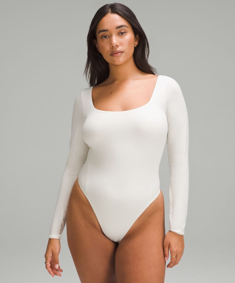 Lululemon Wundermost Ultra-Soft Nulu Square-Neck Long-Sleeve Bodysuit Bone Online Outlet Sale
