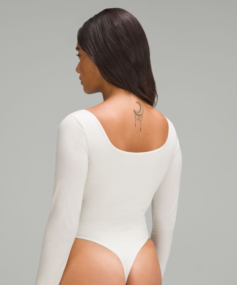 Lululemon Wundermost Ultra-Soft Nulu Square-Neck Long-Sleeve Bodysuit Bone Online Outlet Sale