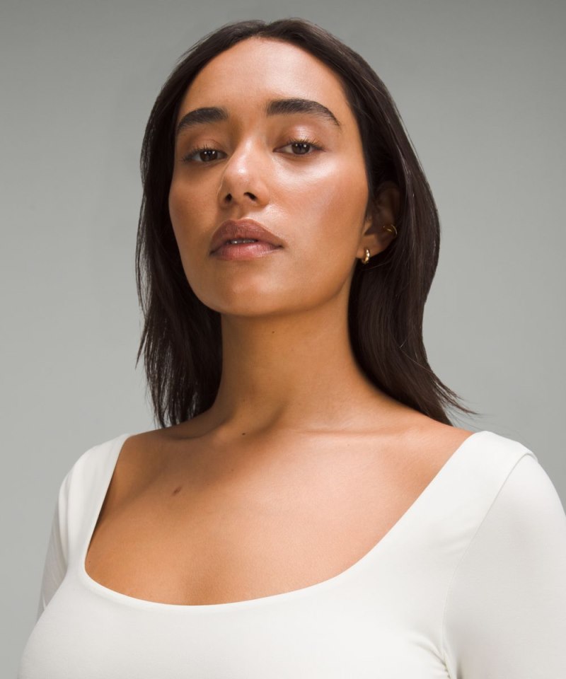 Lululemon Wundermost Ultra-Soft Nulu Square-Neck Long-Sleeve Bodysuit Bone Online Outlet Sale