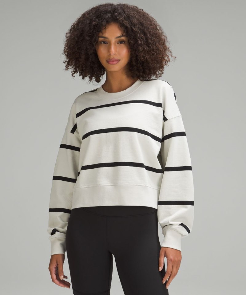 Lululemon Perfectly Oversized Cropped Crew *Stripe Boundless Stripe Bone Black Online Outlet Sale