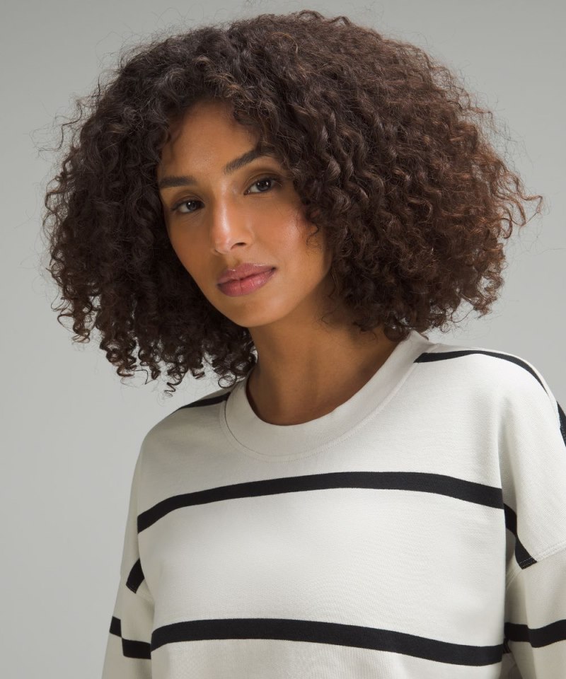 Lululemon Perfectly Oversized Cropped Crew *Stripe Boundless Stripe Bone Black Online Outlet Sale