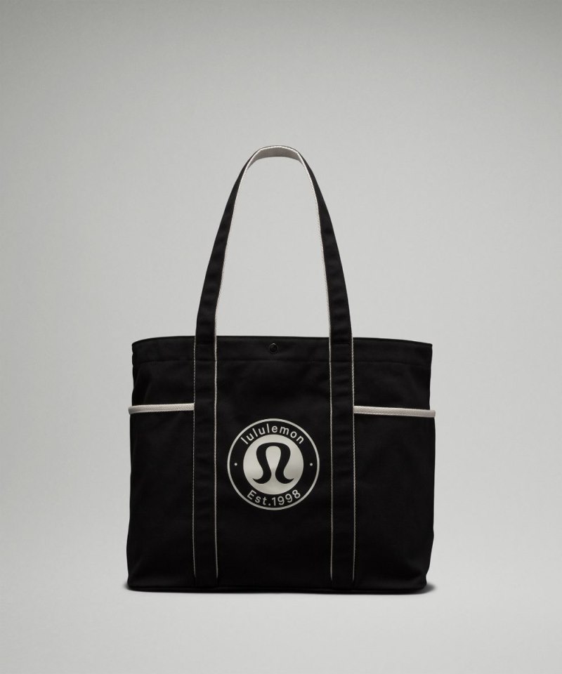 Lululemon Daily Multi-Pocket Canvas Tote Bag 20L *Logo Black / White Opal Online Outlet Sale